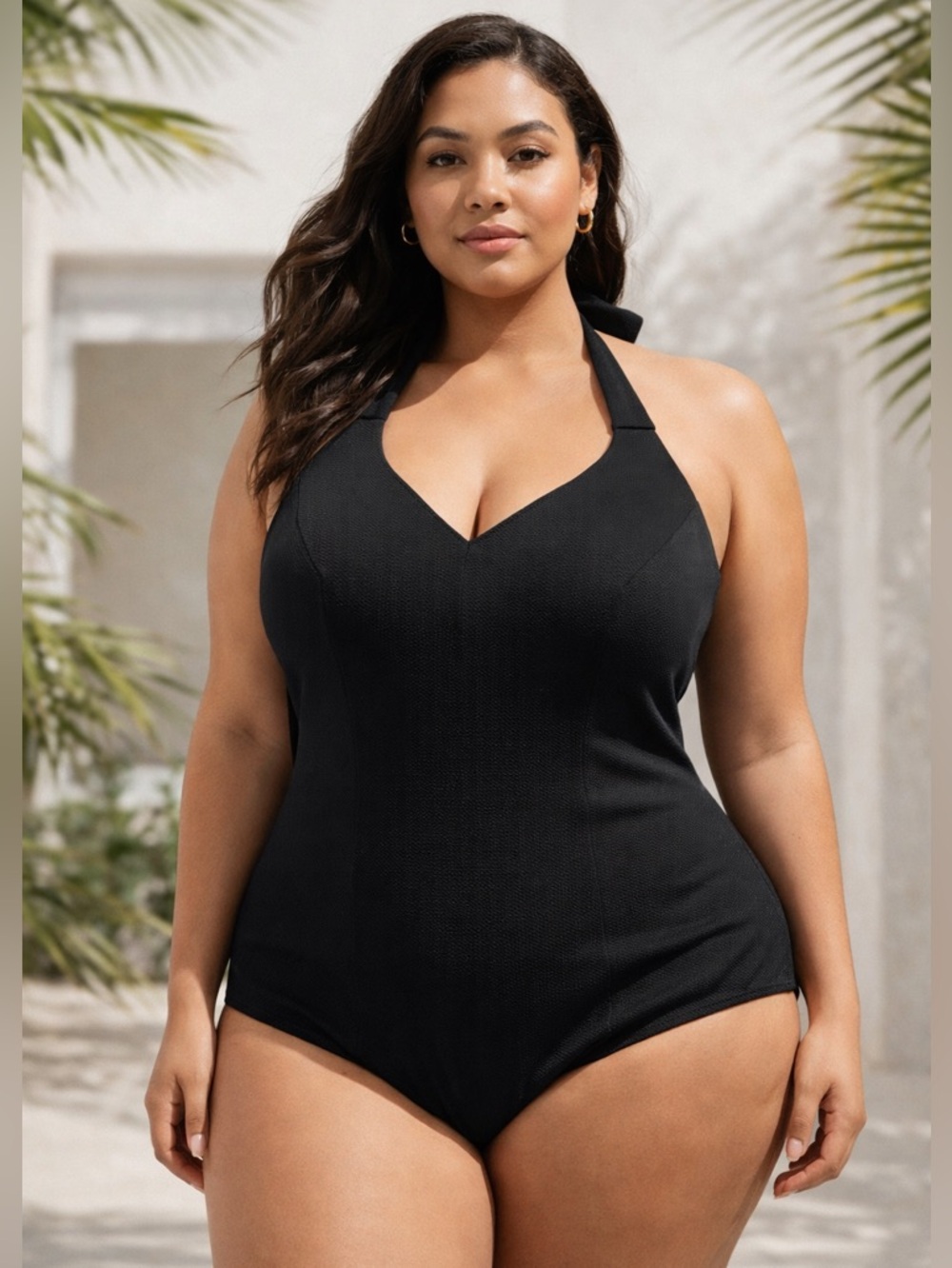 NWT SPANX 3X Plus Size Shaping Halter One Piece Swimsuit Black Tummy Control - Picture 3 of 10